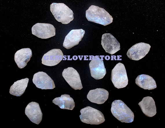 50 Pierres De Lune Brutes Naturelles - 4-6 Mm - Pierre Précieuse Bleue Flashy - Inde - Perles