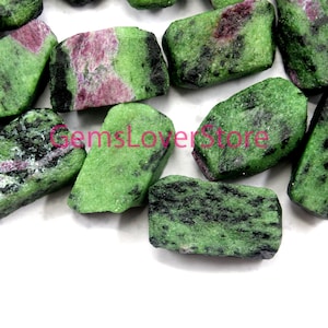 10 Raw Ruby Zoisite Crystals: Natural Anyolite Gemstone Rough (20-24 MM)