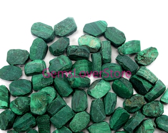 10 Rich Green Malachite Crystals: Unpolished AAA Grade Gemstones (14-16 MM)
