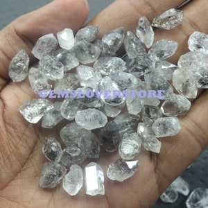 Genuine 12-14 MM Herkimer Rough 10 Pieces Making Jewelry, Double Terminated Natural Herkimer Diamond Raw At Best Price, Pepper Herkimer Raw