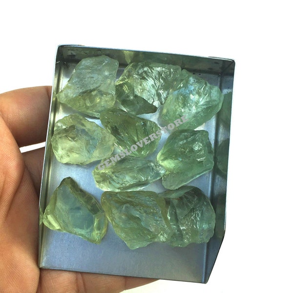 Raw Green Amethyst Gemstone: Unpolished Rough Crystals (10 Pieces, 18-22 MM)