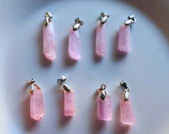 Natürlicher Kunzit Kristall Edelstein Anhänger in Sterling Silber 925 für Heilung/metaphysisch/Geschenk/Schmuck
