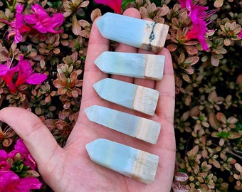 50mm Caribbean Calcite Tower, Blue Calcite Crystal Obelisk Tower, Blue Aragonite -   Mini Aqua Calcite  Generator