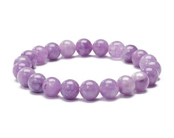 Pulsera de lepidolita púrpura elástica natural de alta calidad con cuentas de 8 mm (unisex) - Pulsera de cuentas - Pulsera de cristal púrpura -