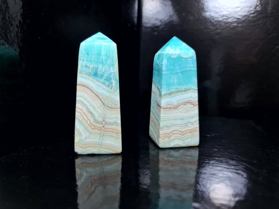 AAA Quality Very Rare Caribbean Calcite Tower, Blue Calcite Obelisk, Blue Aragonite with more Bright color & nice Pattern (For Relaxing)