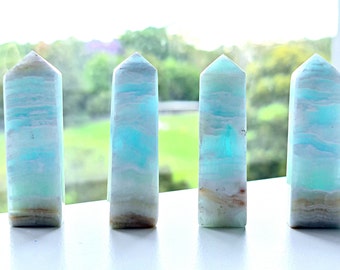 95mm Caribbean Calcite Tower, Blue Calcite Crystal Obelisk Tower, Blue Aragonite -  metaphysical & healing crystal tower