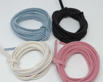 cordon suedine plat blanc, rose, bleu gris ou noir 1 m de 3mm