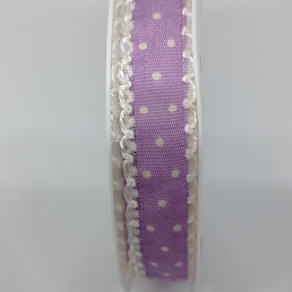 Rouleau ruban coton violet motif poids blanc 4m largeur 1.5 cm