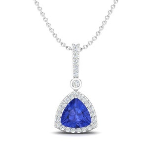 Stunning! Natural Tanzanite Necklace in Sterling Silver, Trillion Shape Tanzanite Stone , Eye catching pendant!