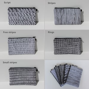 Hand Printed Cotton Zip Pouch |Black & White| Makeup Bag | Purse | Pencil Case | Handmade | Hand Sewn | Block Printed | Gift | Present |