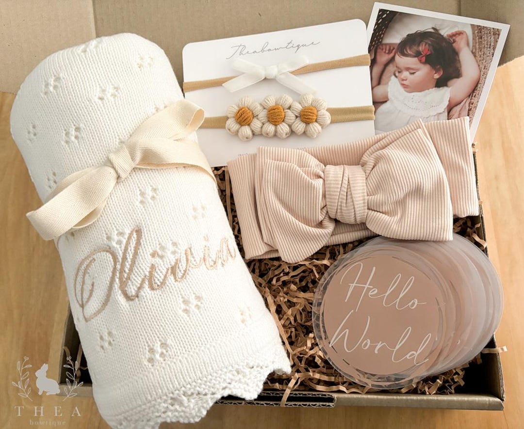 Welcome to the World Gift Box, Custom Baby Blanket, Baby Girl Gift ...
