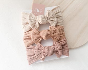 Set of 3 Cameo Knot Headbands, Soft Stretchy Nylon Baby Bows