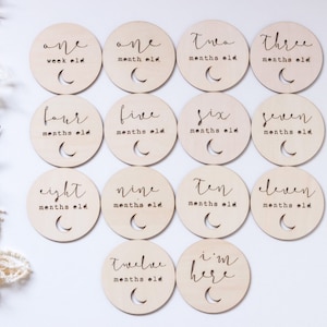 Baby Milestone Cards Set of 14 Eclipse Wood Discs Wooden Baby Cards First Year Baby Shower Gift Age Signs Newborn Shower Gift image 2