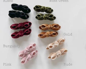 Velvet Hair Bows - Set of 2 Toddler Hairclips, Baby bows