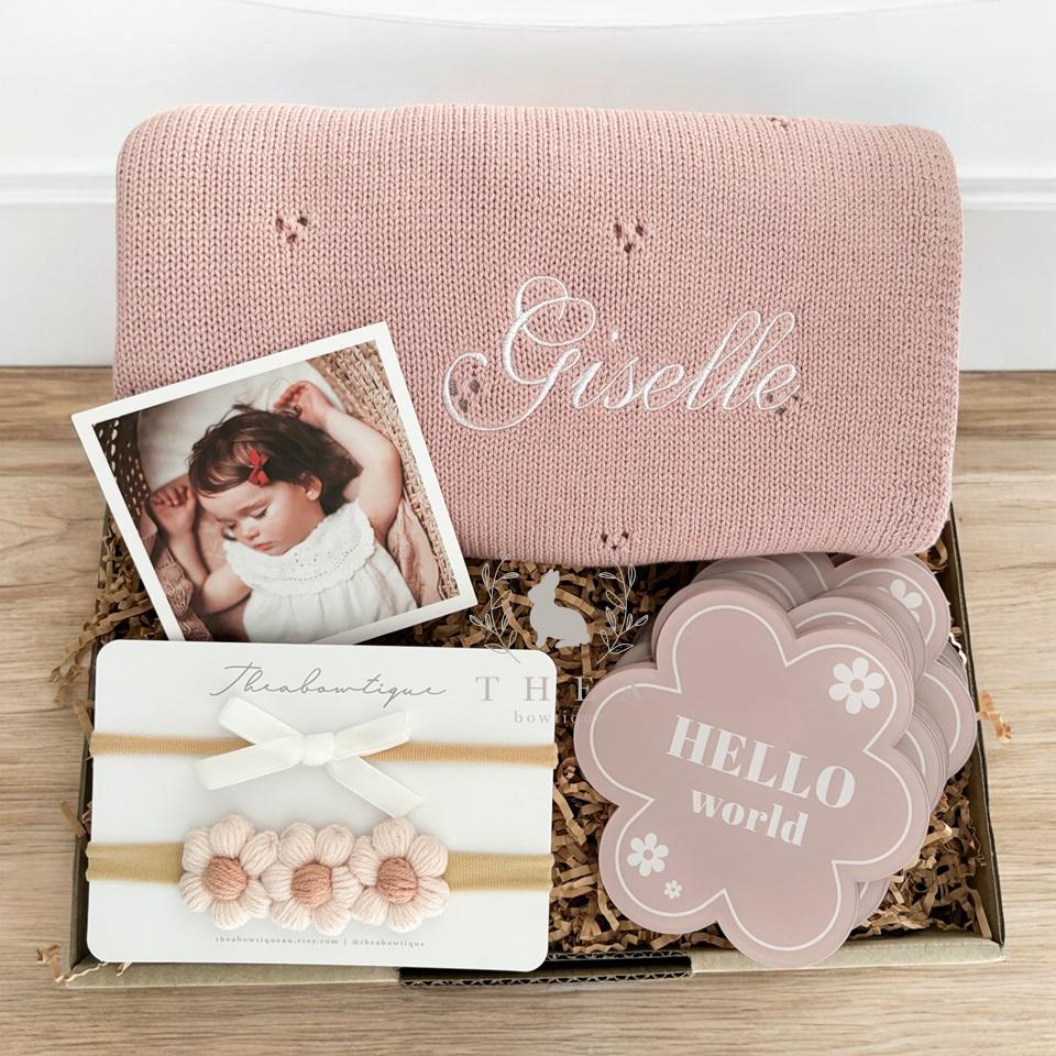 Welcome to the World Gift Box, Custom Name gift, Baby Girl Gift, New Baby Gift box, Baby Shower Gift, Baby Gift Basket, Newborn Gift Box
