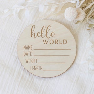Birth announcement plaque | Wooden sign | Nursery Decor | Photo Prop | Wooden Plaque | Name Plaque | hello world