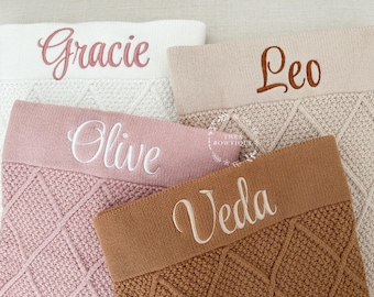 Soft Diamond Knit Baby Blanket, Personalised baby Blanket, Baby Shower Gift, Newborn Baby Gift, Newborn keepsake, Personalized Baby Blanket