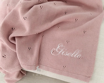 Personalized Knitted Baby Blanket, Pointelle Blanket, newborn gift