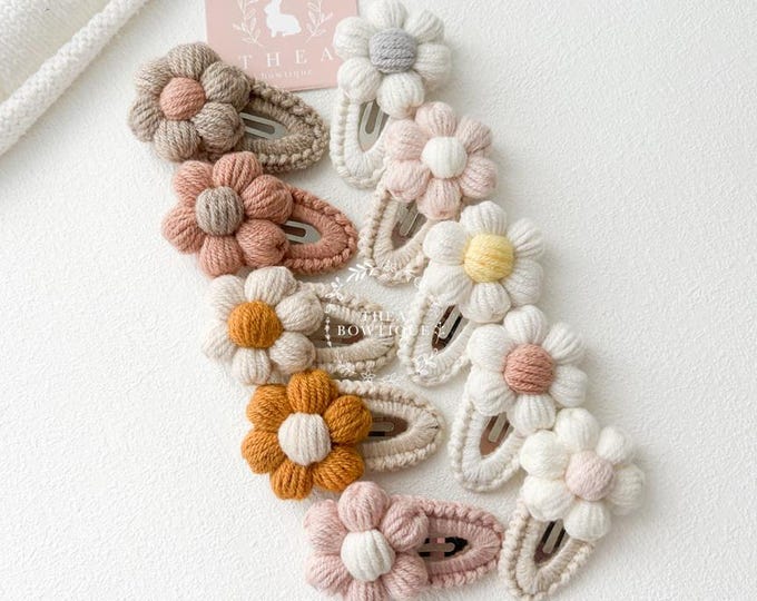 Hand Crochet Daisy Hair Clip: Floral Snap Clip for Toddlers (5.5cm)
