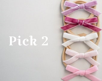 Pack of 2(Options) petite velvet bow, Baby headband, Baby bow, Newborn headband, Hair bows, Nylon headband, Mini baby bow, gift newborn