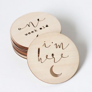 Baby Milestone Cards Set of 14 Eclipse Wood Discs Wooden Baby Cards First Year Baby Shower Gift Age Signs Newborn Shower Gift image 3