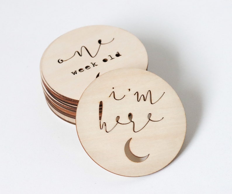 Baby Milestone Cards Set of 14 Eclipse Wood Discs Wooden Baby Cards First Year Baby Shower Gift Age Signs Newborn Shower Gift image 3