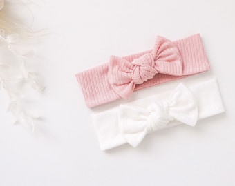 Knot Baby Headband,Rosy & White Newborn Hair Bows, baby girl bow