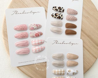 Set of 8 - Fabric Mini Snap Hair Clips Set: Scalloped Edge Toddler Clips (3.5cm)