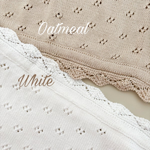 Couverture pour bébé en maille pointelle - couverture pour bébé héritage - cadeau de baby shower - cadeau nouveau-né - emmaillotage - future maman - tricot - non sexiste