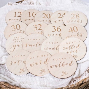 Lot de 16 cartes jalons grossesse - Disques en bois - Cartes en bois Première année