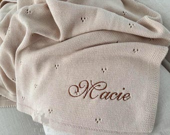 Personalized Knitted Baby Blanket, Pointelle Blanket, newborn gift