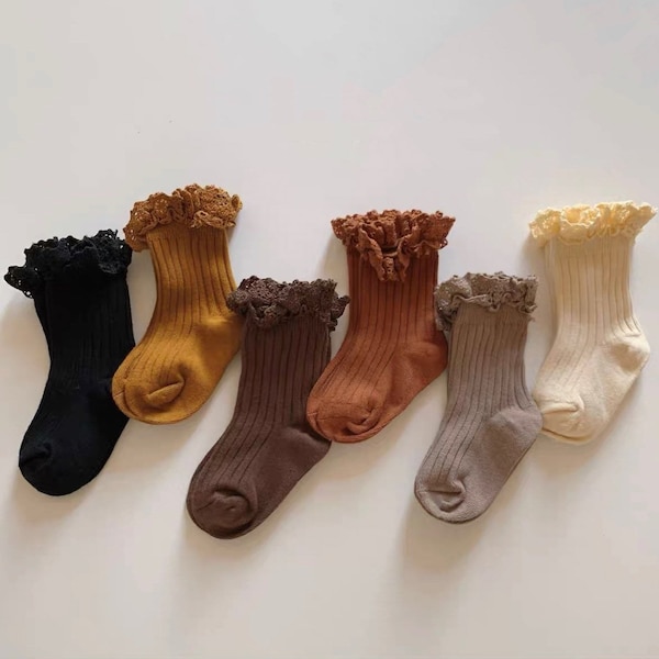 Chaussettes côtelées Frill (Option) Chaussettes hautes aux genoux, chaussettes de mode, chaussettes pour filles, chaussettes pour tout-petits, chaussettes, chaussettes rétro, chaussettes, chaussettes décontractées, chaussettes pour enfants