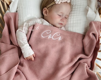 Personalized Embroidery Baby Blanket, Custom Embroidered Newborn Gift, Baby gift, Personalised baby blanket, Baby shower Gift, Knit Blanket