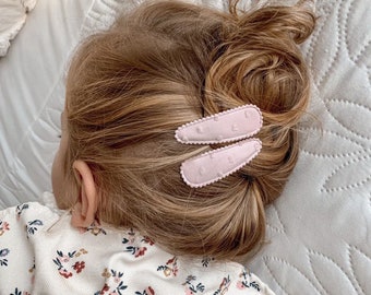 Set of 2 (Soft Pink)Snap Clip Set, Baby Infant Girl Toddler, Hair Bows, Snap Clip, Infant bows, Baby Girl Gift, Hair Clip, Lace Clip