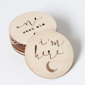 Jeu de 14 cartes jalon bébé (Eclipse) - Disques en bois - Cartes bébé en bois Première année - Signes de l'âge