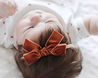 Terra Cotta Maxi velvet bow, Baby headband, Baby bow, Newborn headband, Hair bows, Baby girl headband, Nylon headband