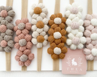 Daisy Floral Crochet Newborn Headband (Option) Hair Bow, Infant bows, Baby Girl Gift, Beptist headband, Flower girl headband, Gift Newborn