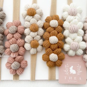 Daisy Floral Crochet Newborn Headband (Option) Hair Bows, Beptist headband, Flower girl headband
