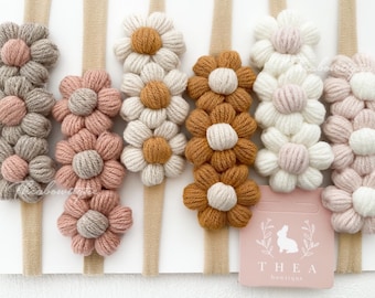 Crochet Daisy Newborn Headband: Floral Hair Bow