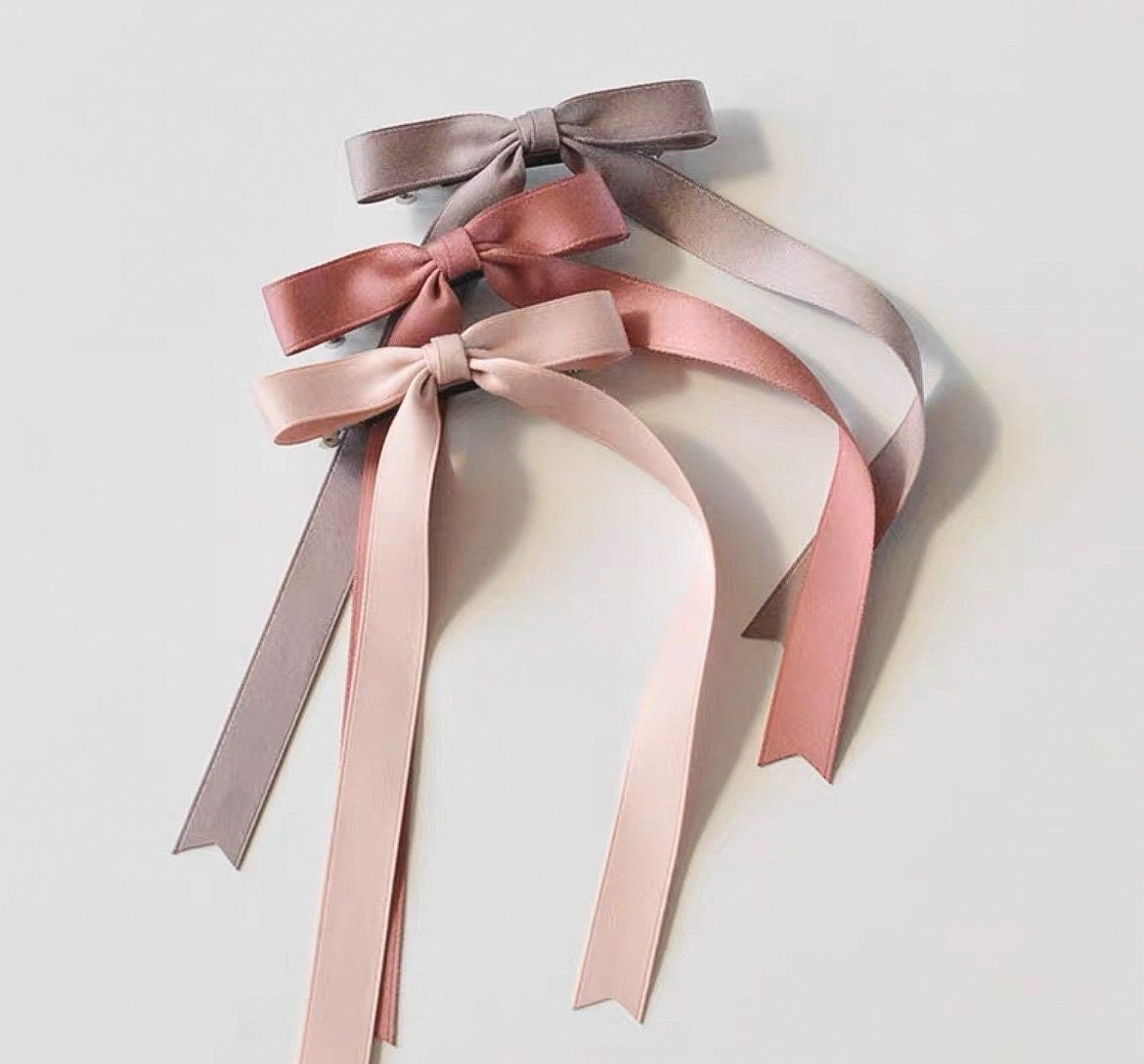 Alure Long tail bow (Option), Matte Satin hair bow, elegant hair bow, Barrette hairclip, Ribbon Hairclip, Long tail hairclip