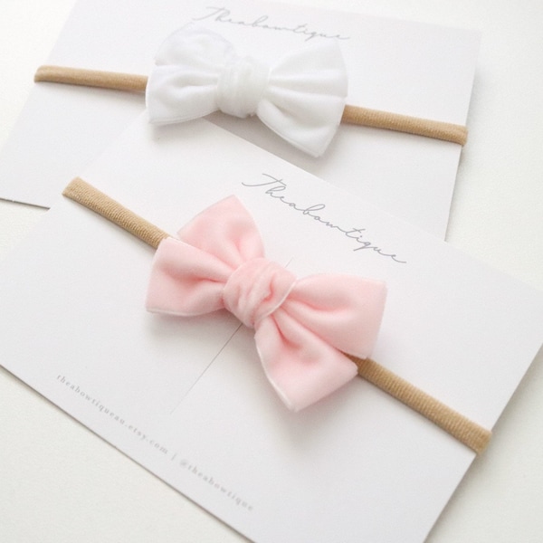 Midi Velvet Baby Bow: Soft Nylon Newborn Headband