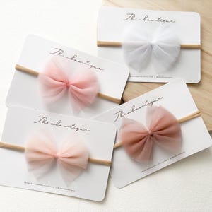 Tulle Baby Bow Headband, Newborn Girl Hair Tie, Christening Headband