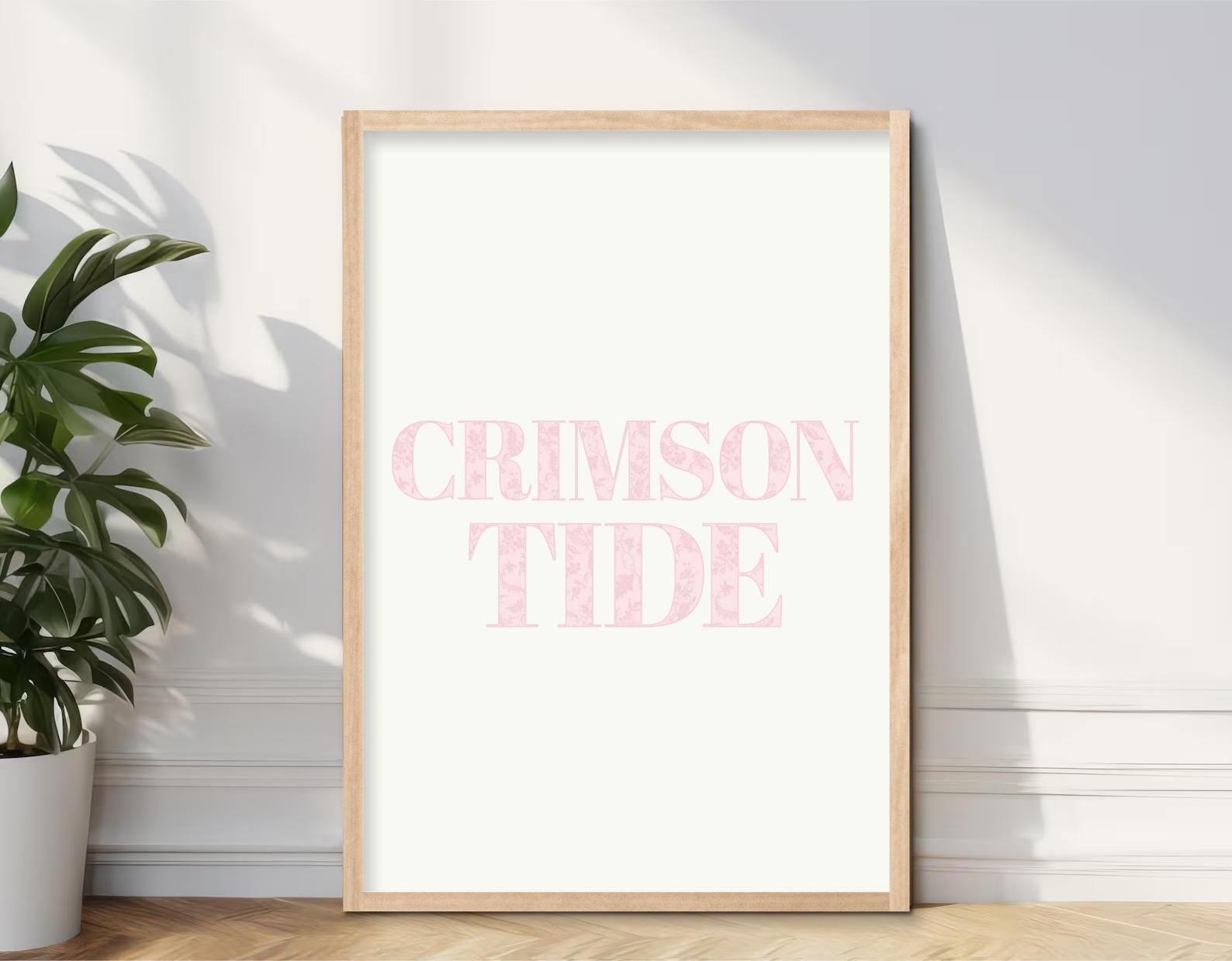 University of Alabama Digital Art Print/College Wall Art/Pink Floral Lettering/Dorm Decor/Love Shack Fancy/Coastal Cowgirl/Crimson Tide
