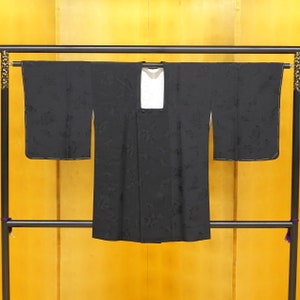 Vintage Black Michiyuki Haori Kimono, Japanese antique Kimono
