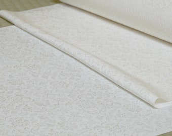 White Tango Chirimen Silk Crepe "Karakusa" COMPLETE BOLT, made in Japan / Japanese Finest Kimono White Silk