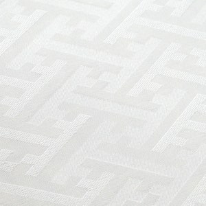 May include: White fabric with a geometric pattern of small squares and rectangles. The fabric has a subtle texture and a slightly off-white color.