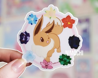 Eevee Flower Sticker | Holographic, Water-Resistant, Kawaii Journaling
