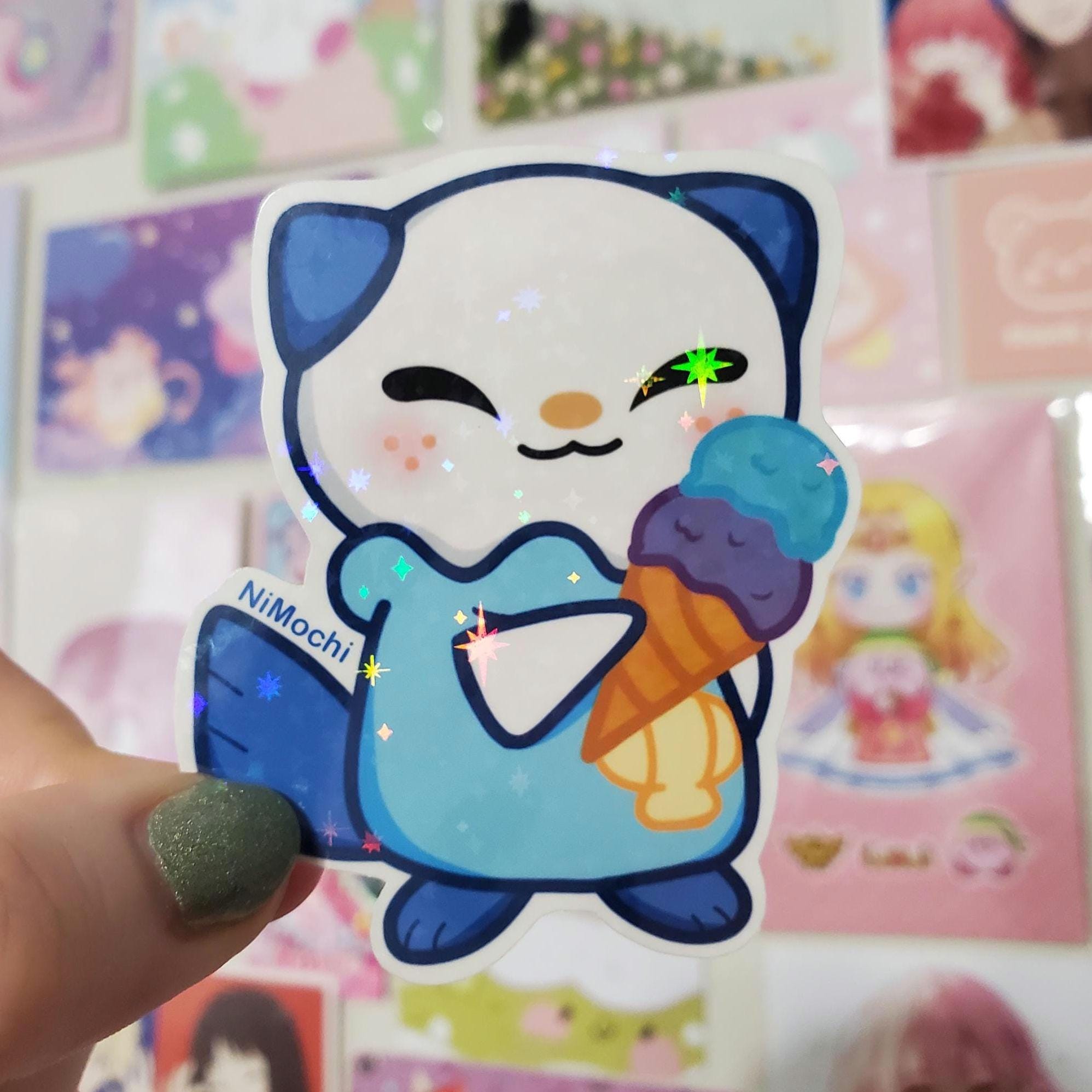 Oshawatt Sticker: Holographic Stars, Ice Cream - Etsy, image size:1997x1997