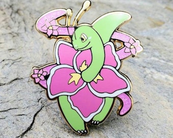 Meganium Pin - Gold Hard Enamel, Glitter Detail