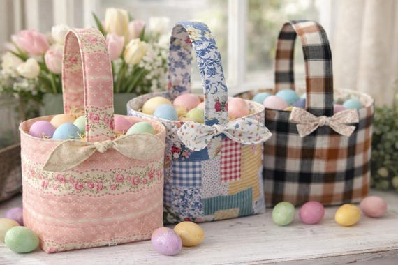 Personalized Quilted Easter Basket | Handmade Fabric Easter Basket | Custom Name Easter Basket | Reusable l Easter Basket | Kids Easter